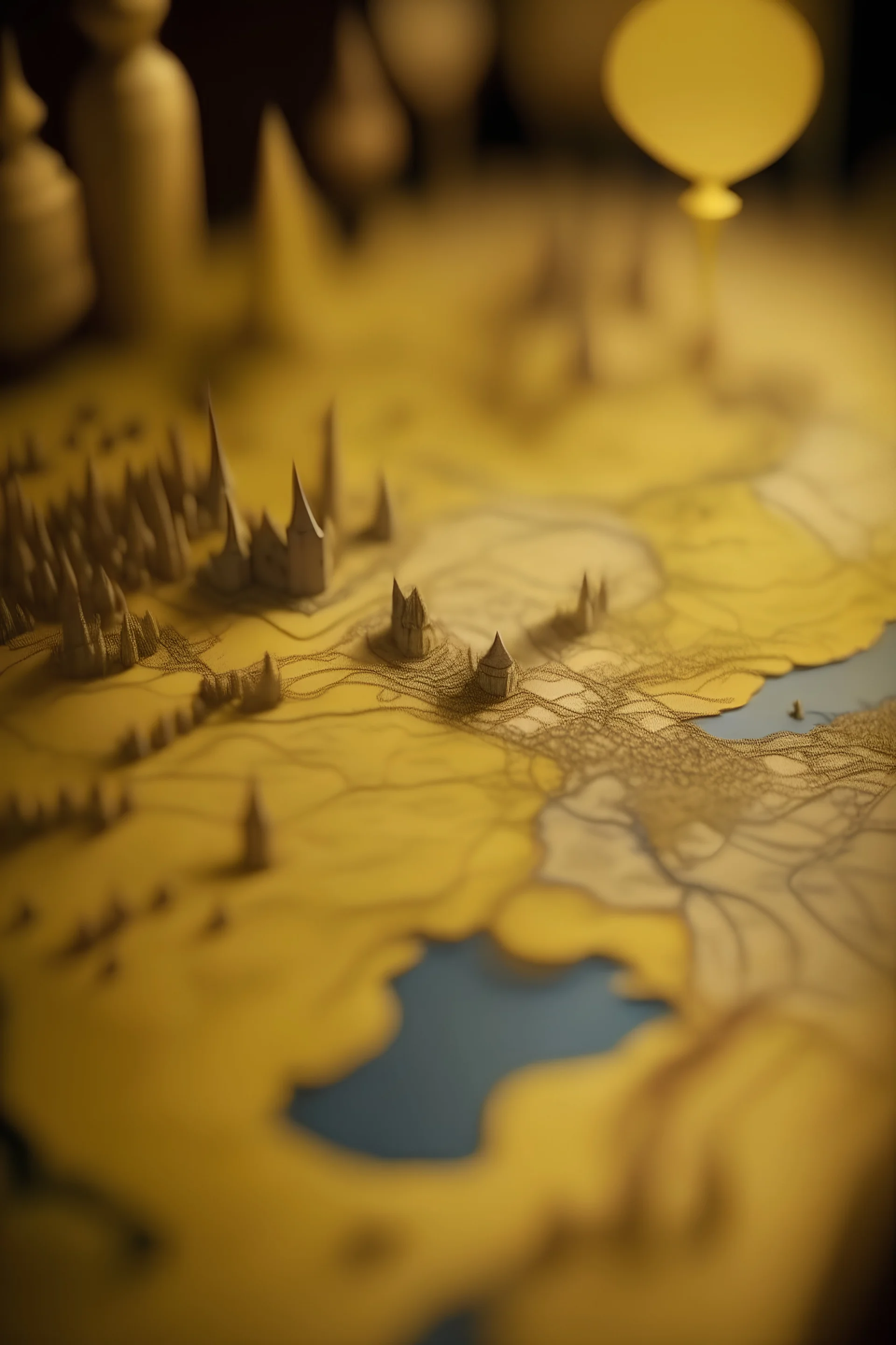 a map of a fantasy kingdom in old parchment hanging on the wall, bokeh like f/0.8, tilt-shift lens 8k, high detail, smooth render, down-light, unreal engine, prize winning