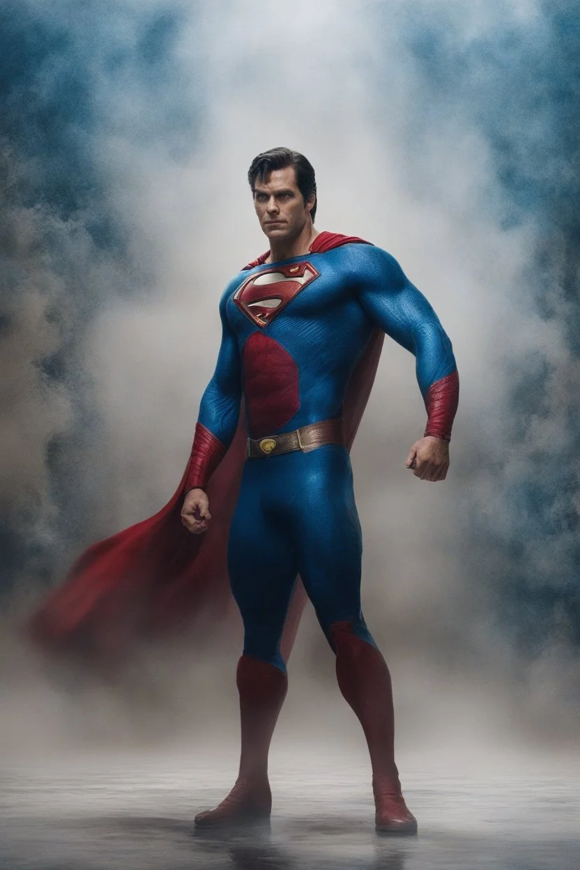 Superman, Christopher Reeve/Henry Cavill/David Corenswet Superman, extremely huge, overexaggerated muscles, posing and flexing in a front of the camera, random extreme action poses, an extremely colorful, multicolored foggy blue marble wall in the background with a colorful marble tile floor, multicolored lightning, realism engine,