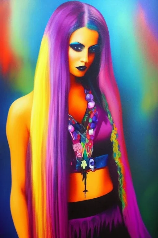 Full body portrait, painting, medium shot lady HippieGoth