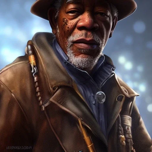 Morgan Freeman steam punk character very detailed cinematic unreal engine photo realistic