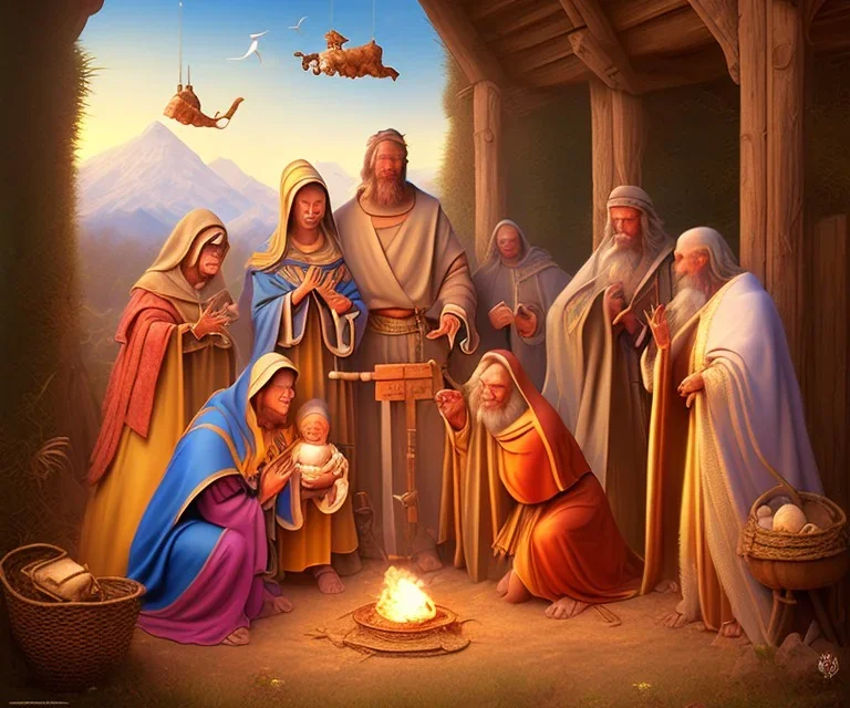 mdjrny-v4 style, the Nativity scene with brown people, detailed, photo realistic, cinematic, by drew struzan