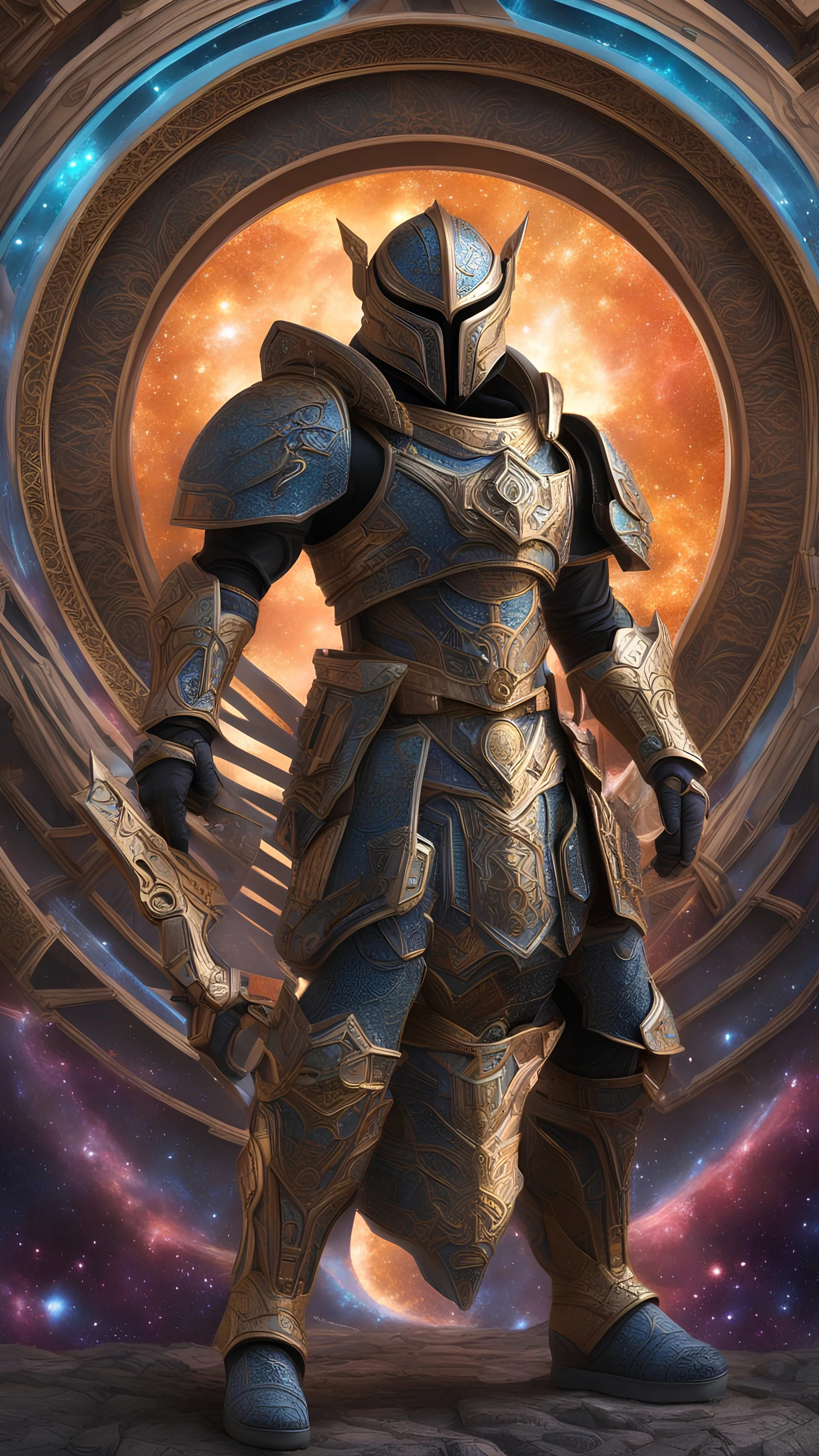 Cosmic warrior, cosmic galaxy armor, intricate details, highly detailed, in dreamshaper finetuned model with dynamic art style witg