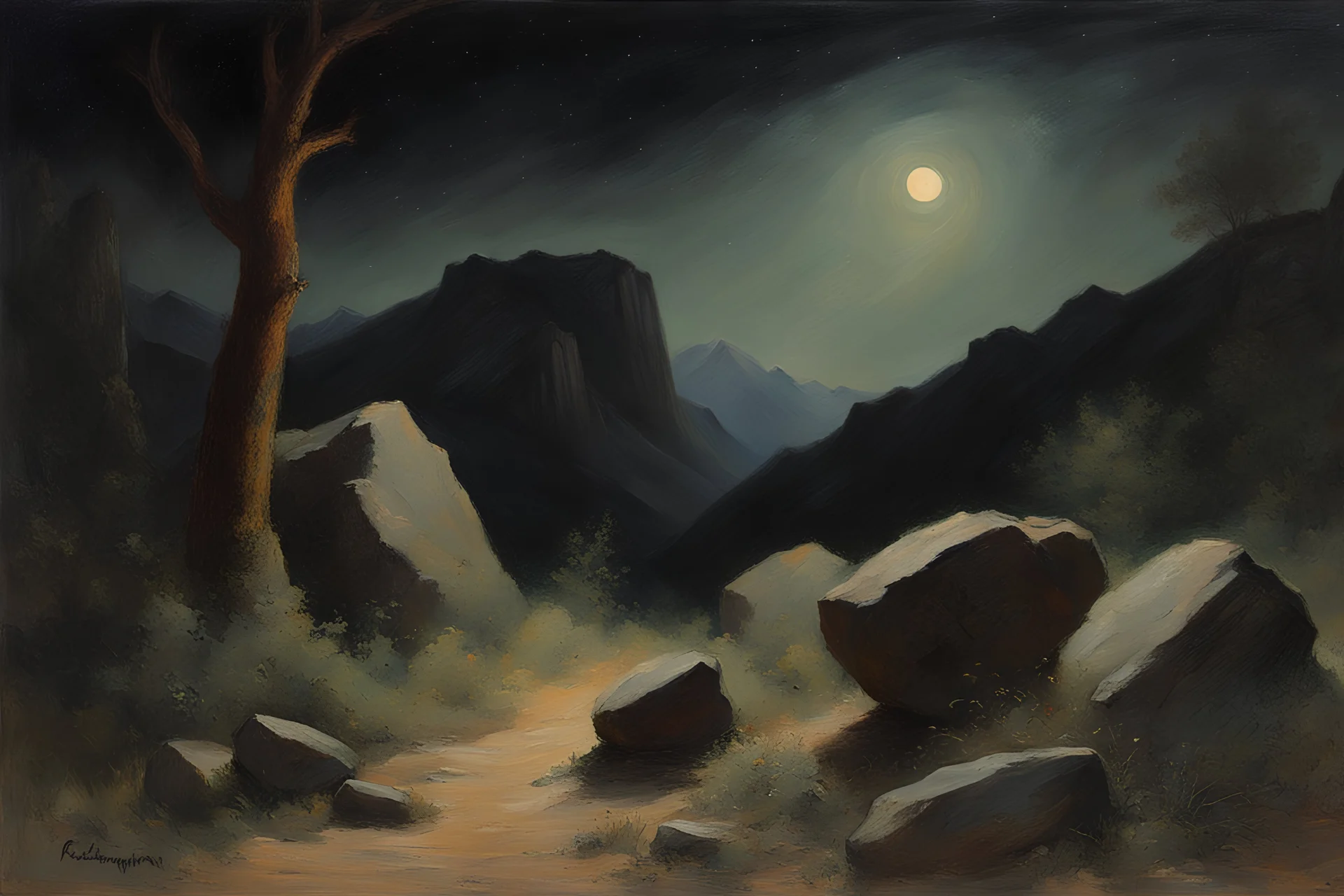 Night, mountains, rocks, rodolphe wytsman and friedrich eckenfelder impressionism paintings