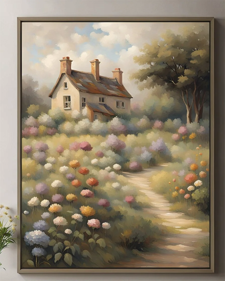Art English Cottage Garden Canvas Wall Art Nature Flowers Scene Wall Pictures Framed French Country Decor Painting for Bedroom, Bathroom, Living Room Farmhouse