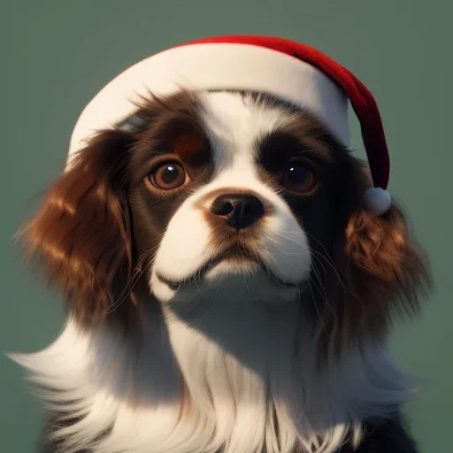 a beautiful portrait of a cute king charles cavalier cat dressed as santa, by greg rutkowski and wlop, high key lighting, volumetric light, digital art, highly detailed, fine detail, intricate, ornate, complex, octane render, unreal engine, photorealistic unreal 5, octane render, cinema4d, redshift render, hyper realistic, cenematic, vibrancy, synthwave, retouch, centered, dynamic lighting, dramatic lighting, 4k, highly detailed, attractive beautiful, realistic, epic composition, holographic,