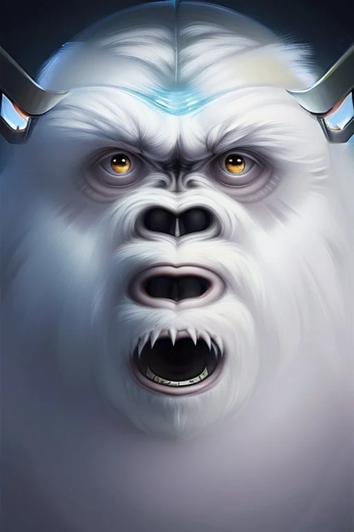 painting, portrait of a beautiful Yeti with cyborg eyes, 8k, highly detailed high quality