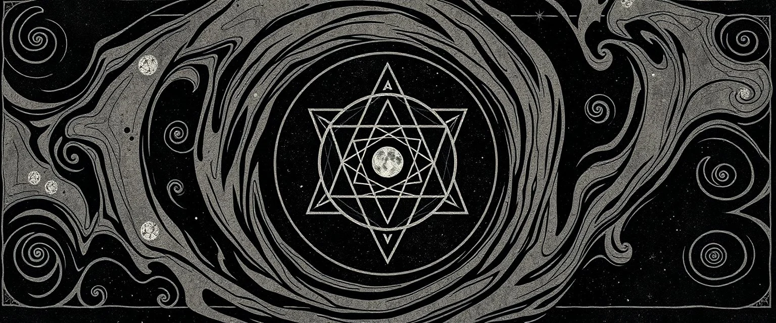 stone age pinball , black swirly border with sacred geometry,