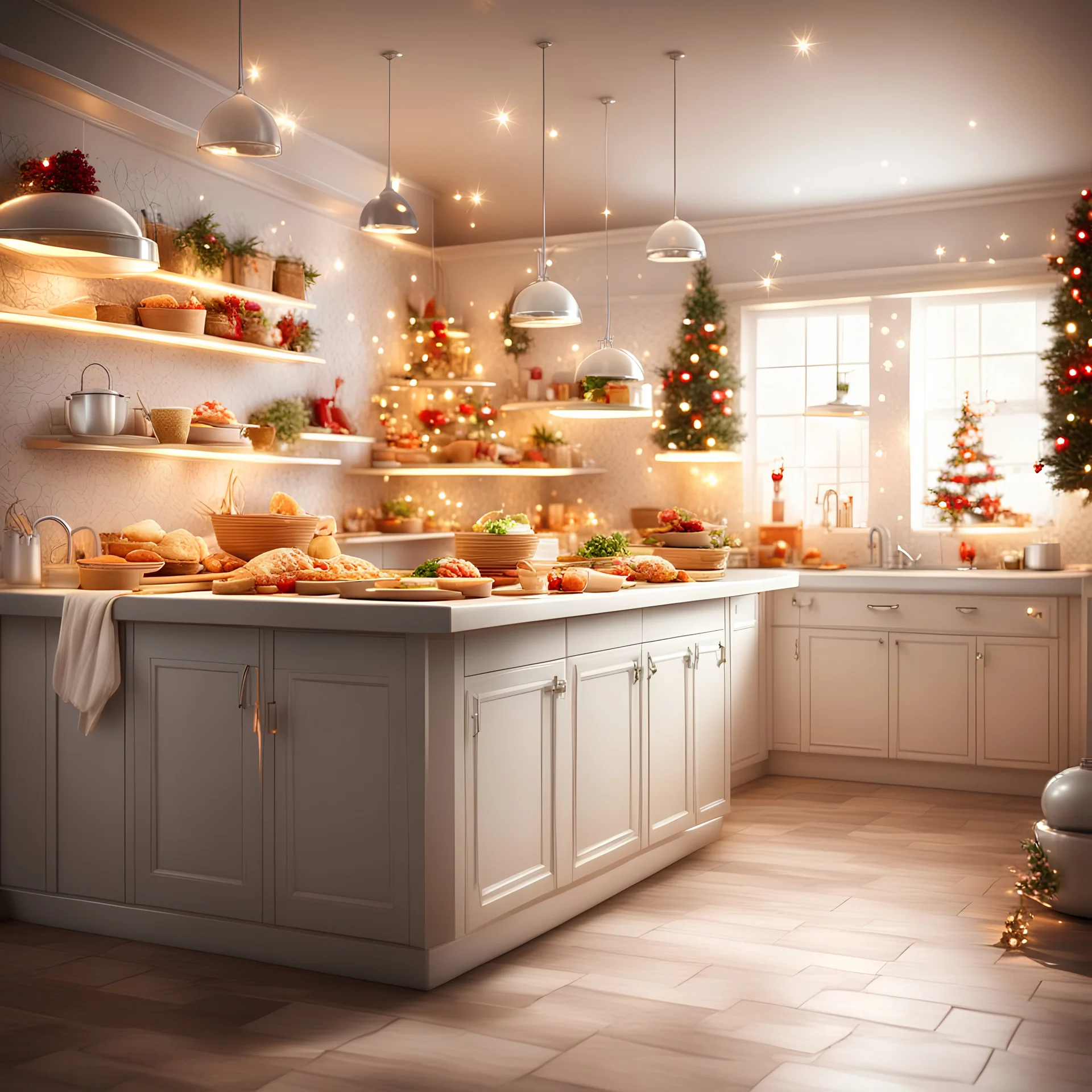 Background design for the kitchen Contains food containing bright lights and atmosphere Christmas