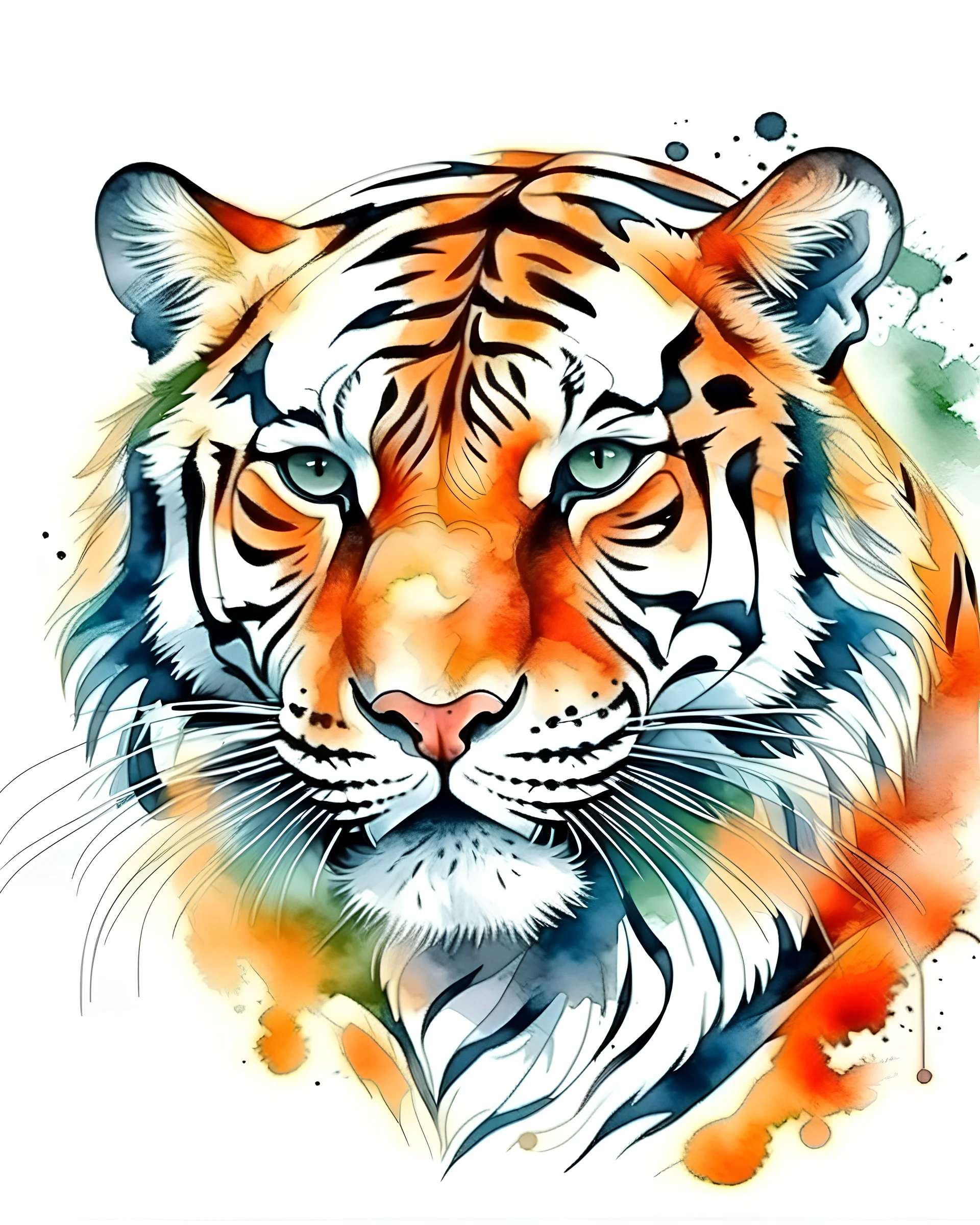 tiger head watercolor illustration style