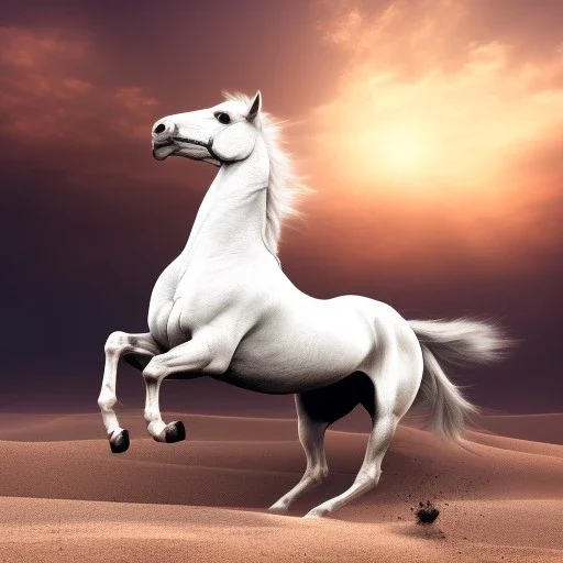 a beautiful arab white horse running in the desert, cinematic lighting, detailed,4k, best quality, ultra HD, magical