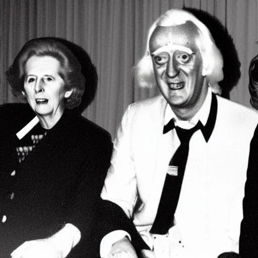 Eerie photo Jimmy saville Margaret Thatcher fox and rabbit ears