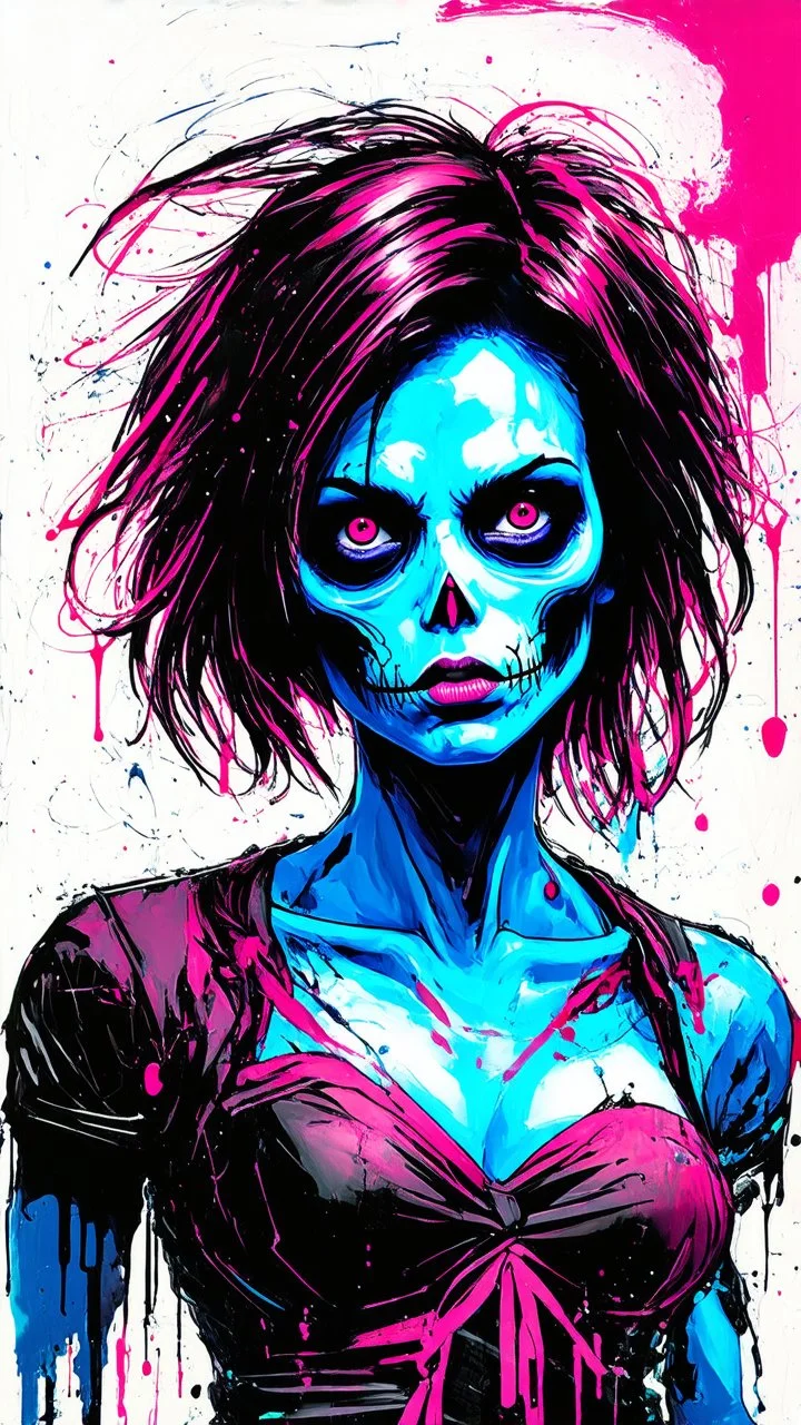 graffiti art of beautiful cartoon zombie girl , elaborate acrylic spray paint by Yoji shinkawa + nick Edwards style with bold brushstrokes, vibrant saturated natural color