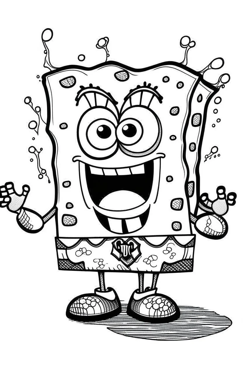 an original SpongeBob square pants image. kids coloring book. no color. thin crisp lines