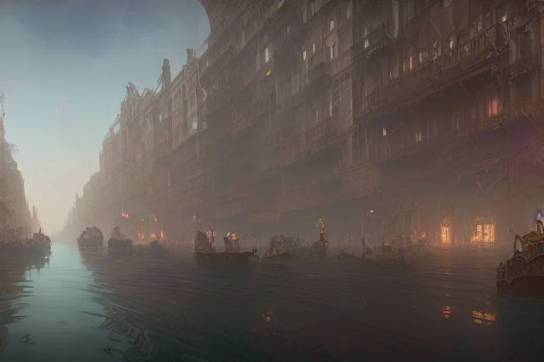 New York venice+steampunk+,alphonse mucha,greg rutkowski,matte painting, cryengine