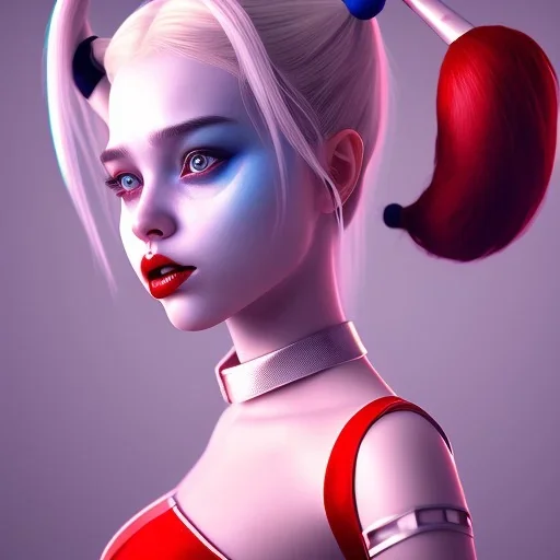 Cute baby character harley quinn, photo realistic, unreal engine, cinematic lighting 8k --v 4