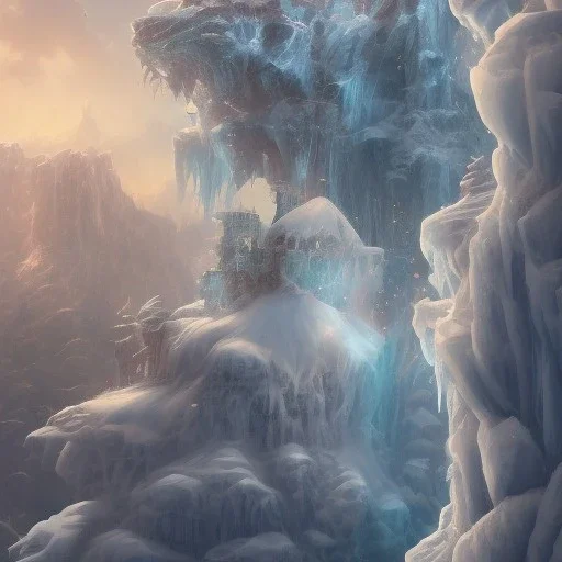 ice kingdom digital painting,a crystal - clear ice, majestic, ice fractal, Fantasy, Illustration,Character Design, magician