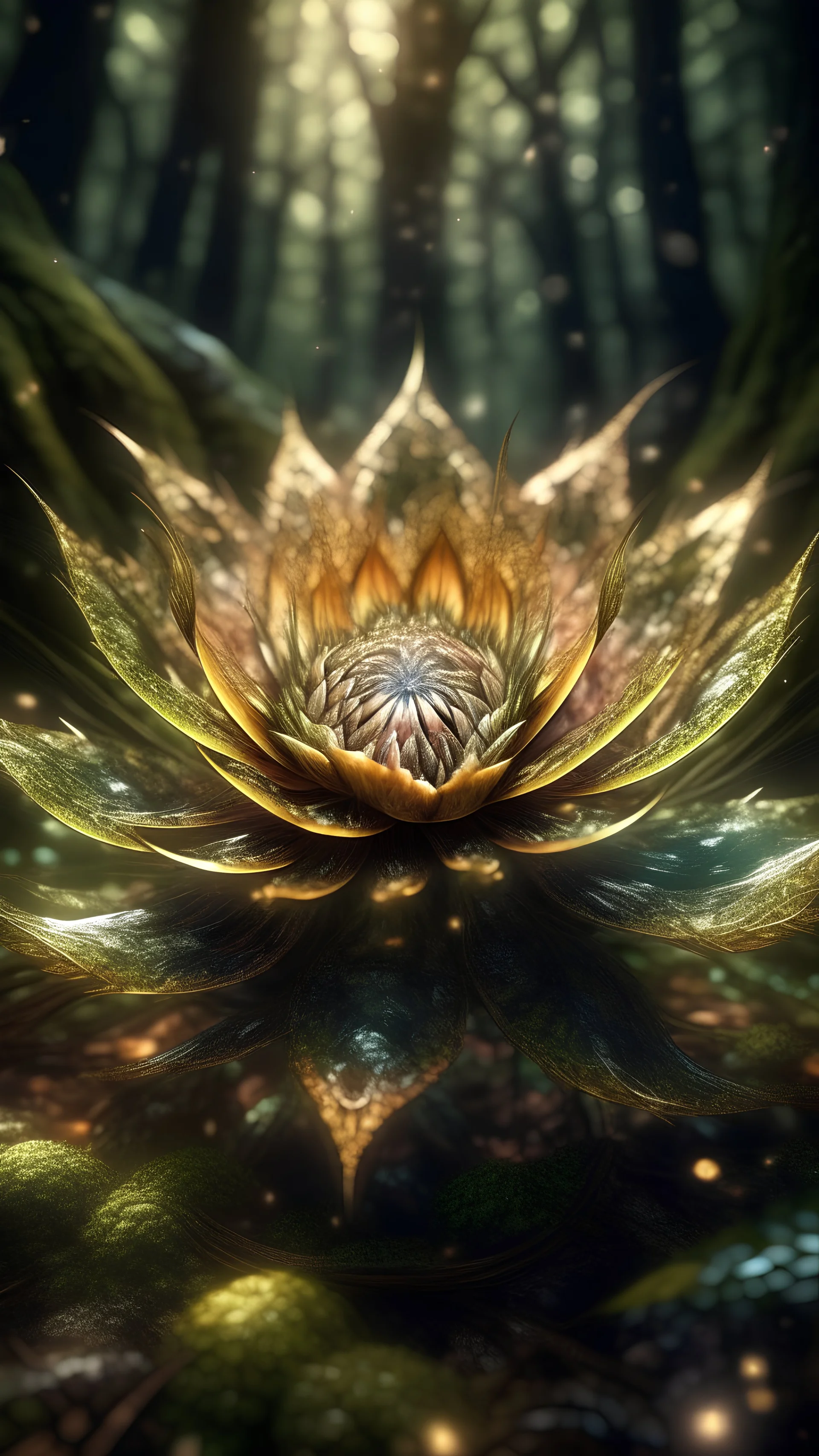 epic a full-size photo of a Strongylodon macrobotrys flower with innumerable petals, front illumination only, forest background, magic wake, fantasy illustration, sparks, glitter, grainy, noise, fractal crack effect, cinematic, deep depth of field, 3D, 16k resolution photorealistic, a masterpiece, breathtaking intricate details, reflective catchlights, high quality, abstract vector fractal, wave function, Zentangle, 3d shading