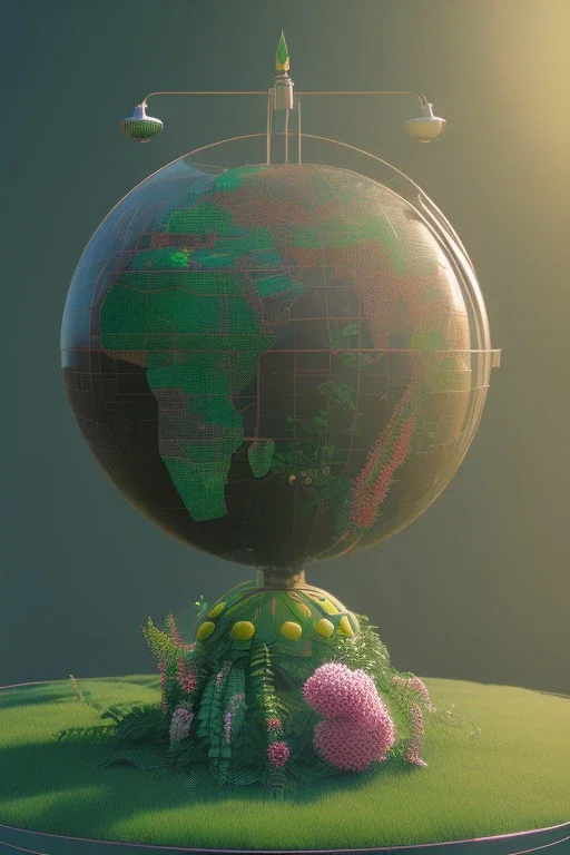 globe, plants and flowers around, kente, cinema 4d, octane render, high detail