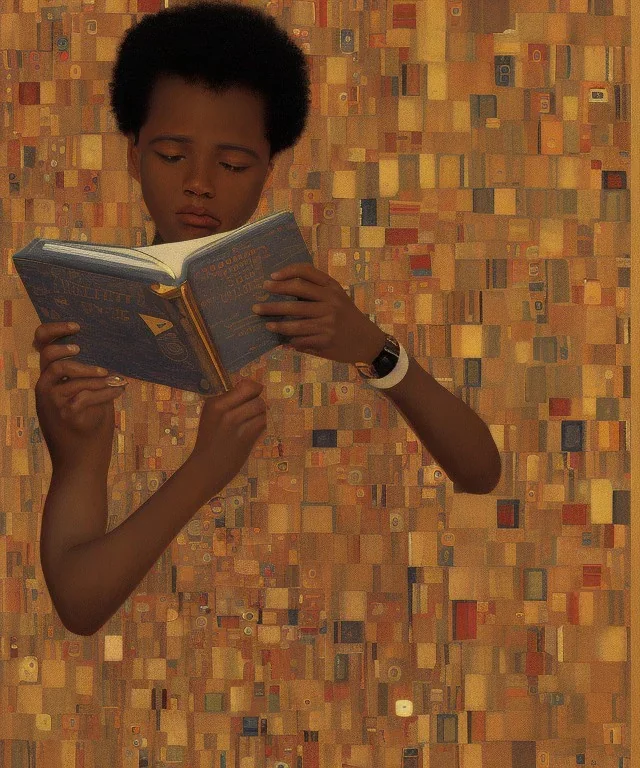 wealthy young african American boy reading by Gustav Klimt