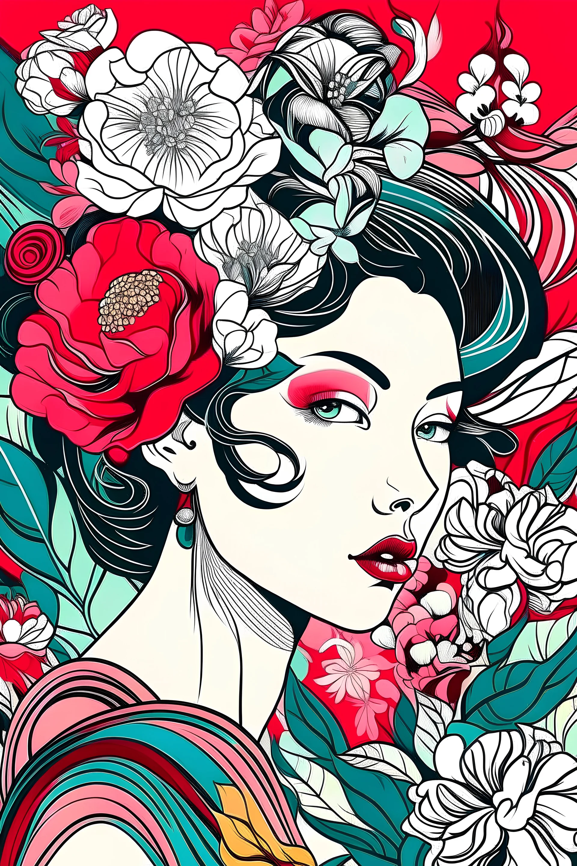 Create a captivating modern poster for a prestigious floral competition using the elegant influences of Art Nouveau, dynamic elements from fashion and design, and bold Pop Art aesthetics.