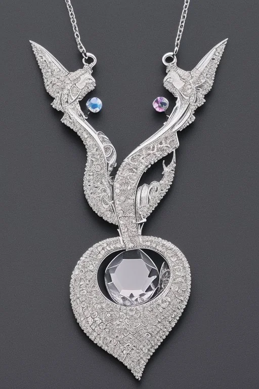 White gold crystal-shaped necklace with decorations