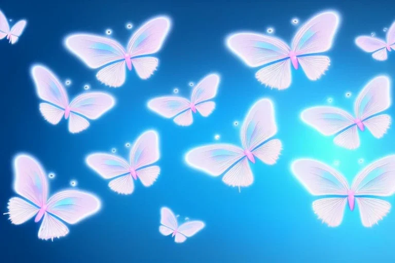  gold background, rise of five little soft transparent blue and pink butterflies