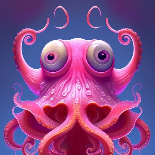  portrait of an cute pink octopus with his friend in the style of Chris Ryniak