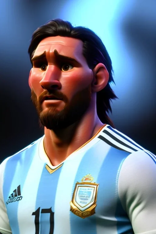 Realistic Messi Argentina soccer player Portrait, retro dress style, mid shot low view, concept art, artstation, 3d, photo studio, clean background, unreal engine 5, ray tracing, RTX, lumen lighting, ultra detail, volumetric lighting.