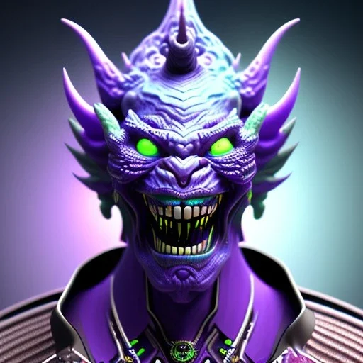 oni purple villain in galaxy, teal and purple smoke, detailed, realistic, 4k