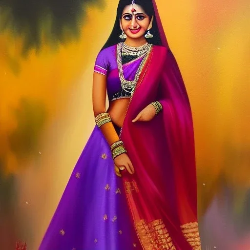 Full body portrait, painting, medium shot lady Mathura art