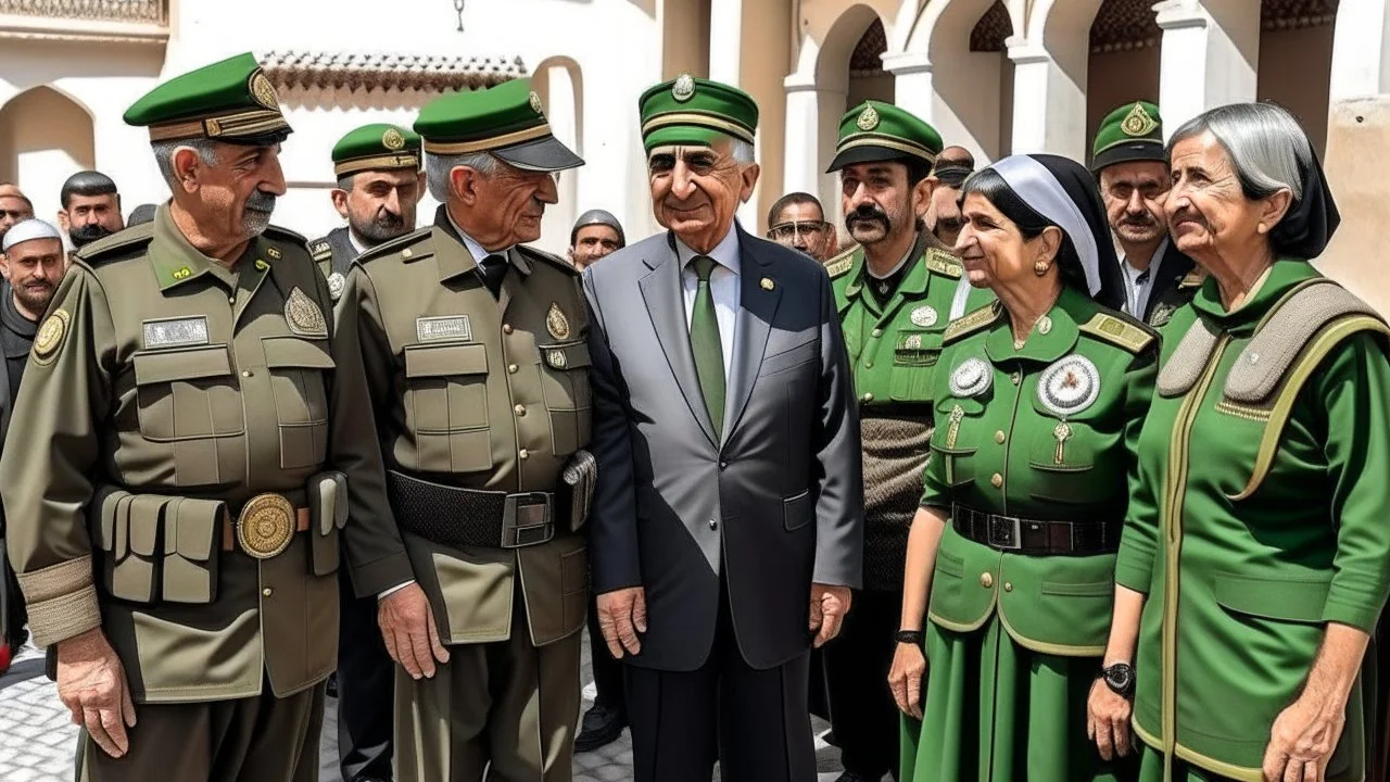 Andalusian men and women gathered around a military commander in Arab uniform