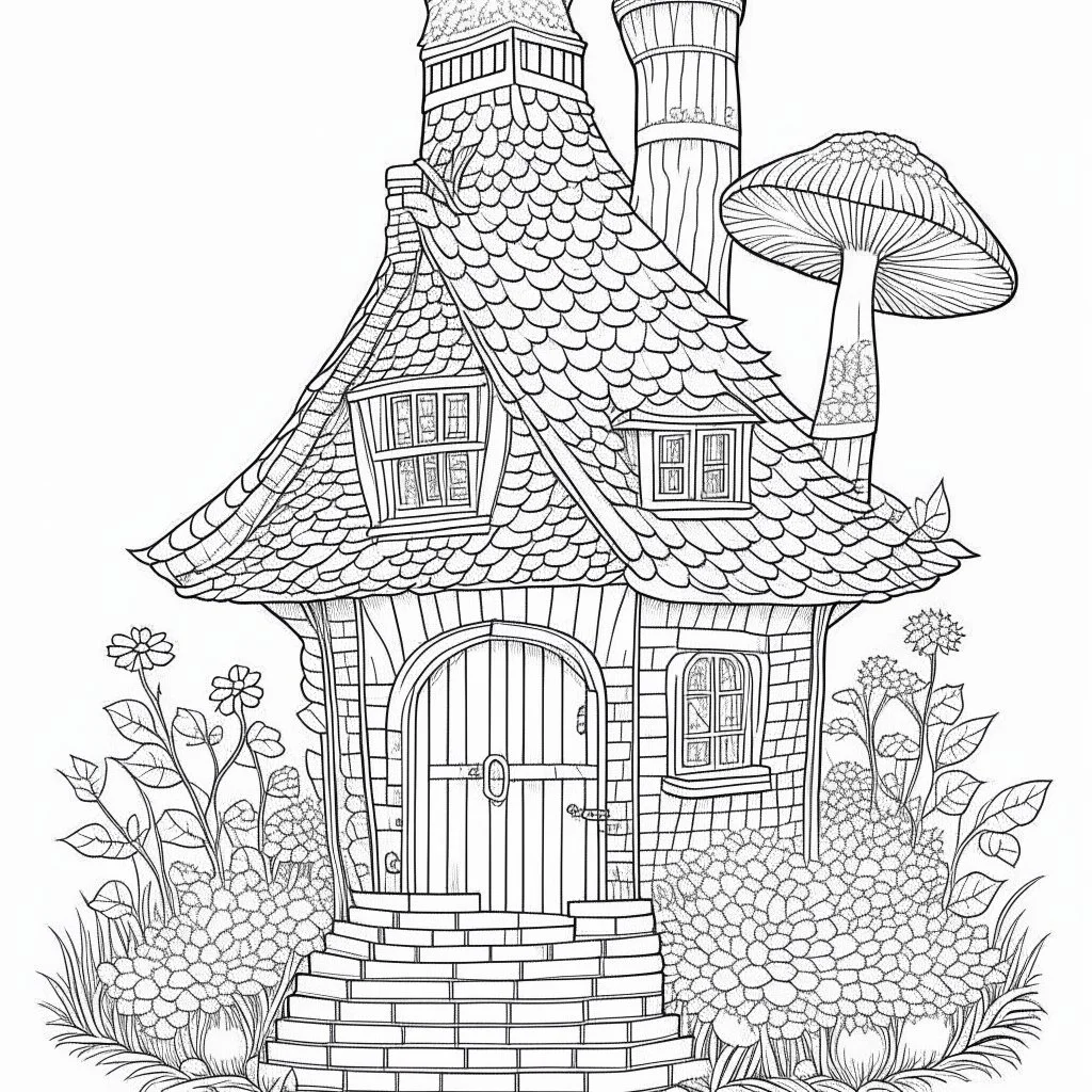 A fairy house Ethereal Rose Retreat, coloring page, exact shape, real image, minimal lines, white back ground color, real style, realistic, minimalistic, minimal black line art, line art, crisp line art, unique coloring sheet, outlined, outline, crisp, crisp line edges, illustration, thin lines, crisp clear lines, line art, clean line art, unique, 8k, no colors, no dark color, no black color, avoid thick black, minimalistic line edges, white back ground,