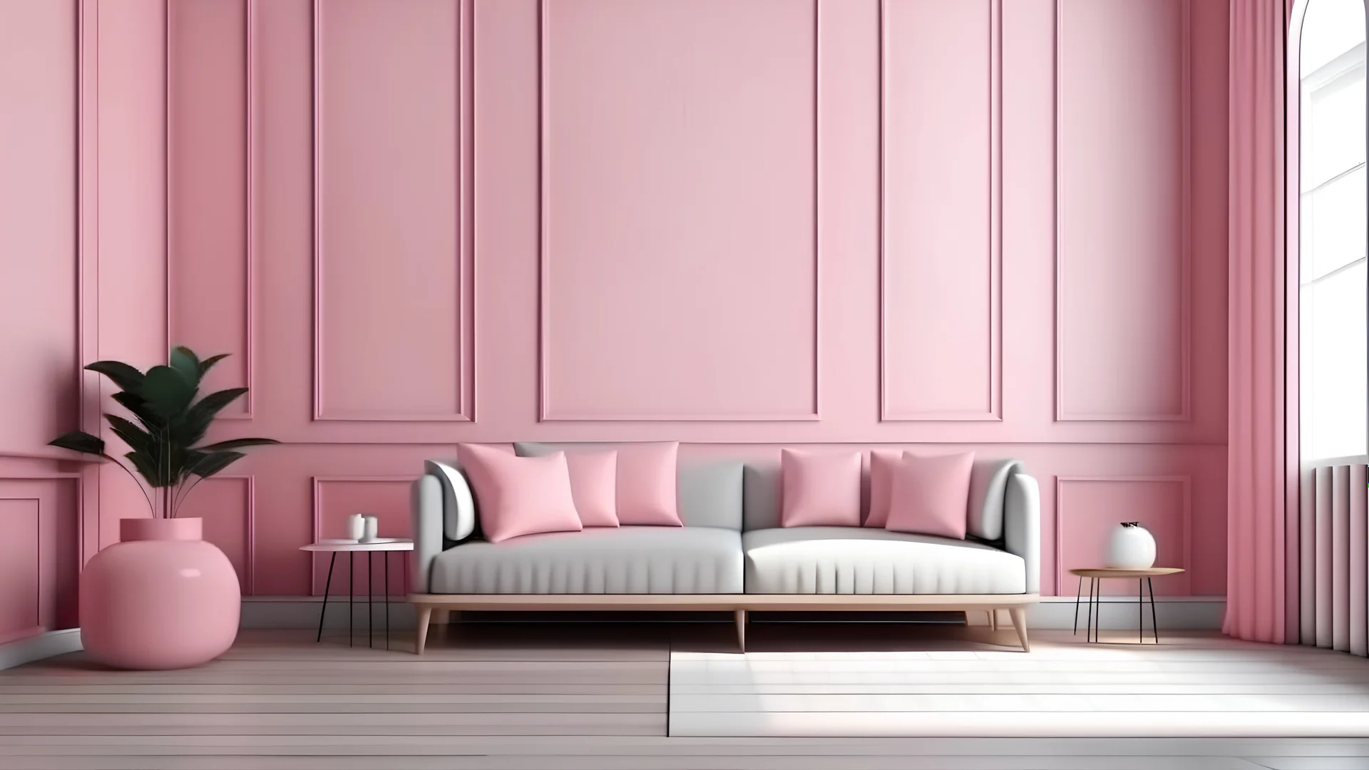 Living room have pink sofa and decoration minimal on two tone wall.3d rendering