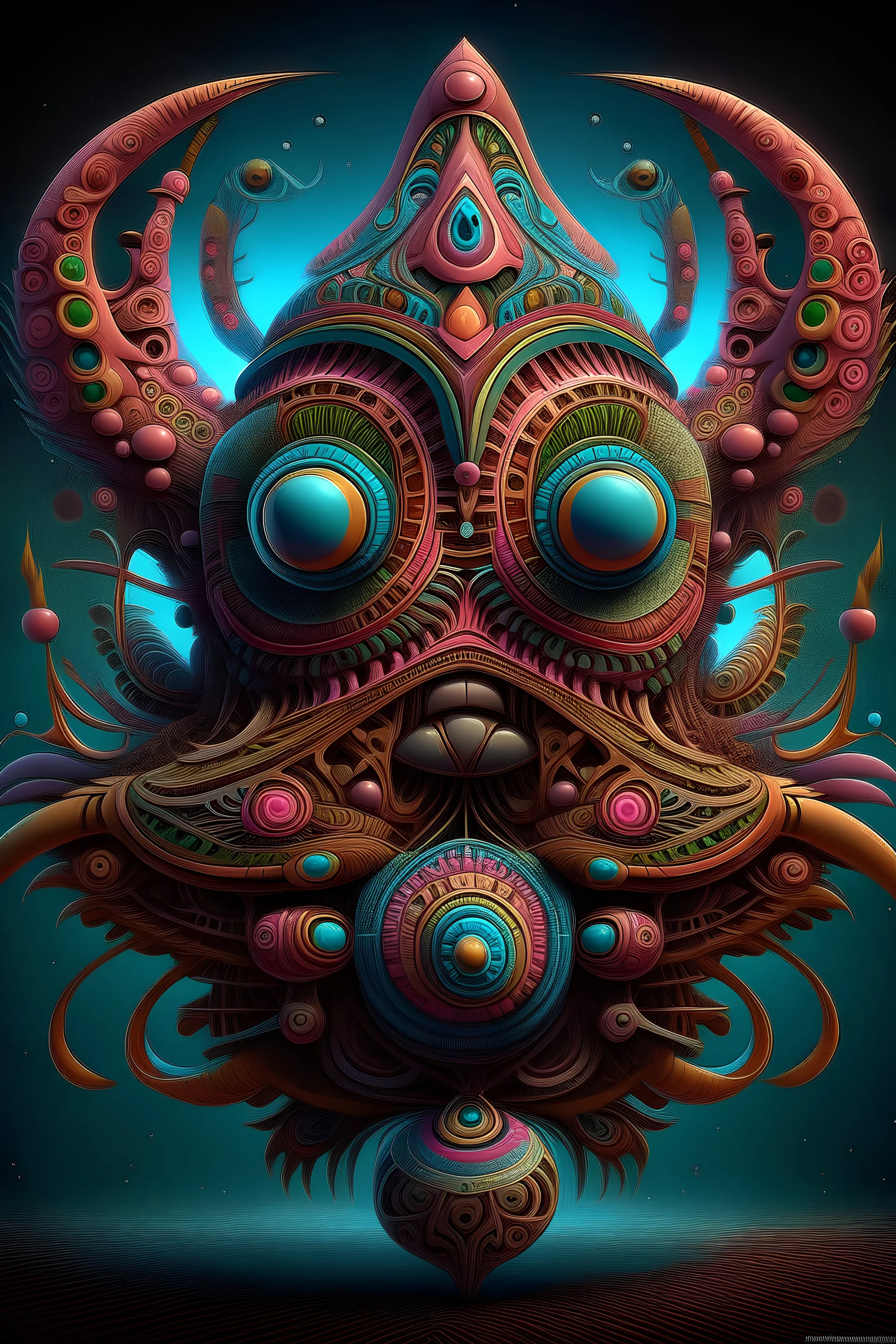 a surreal portrait of a neural tiki figure by naoto hattori, android jones, and chris dyer, deep bold colors, galactic dmt entity, depth of field, intricate beautiful painting, billions of details, octane render, portal, 8 k, detailed vector, trending on artstation, cgisociety wo