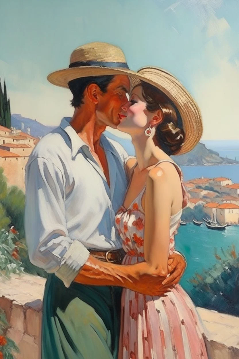 cote d'azur man and woman kissing painting neoclassism