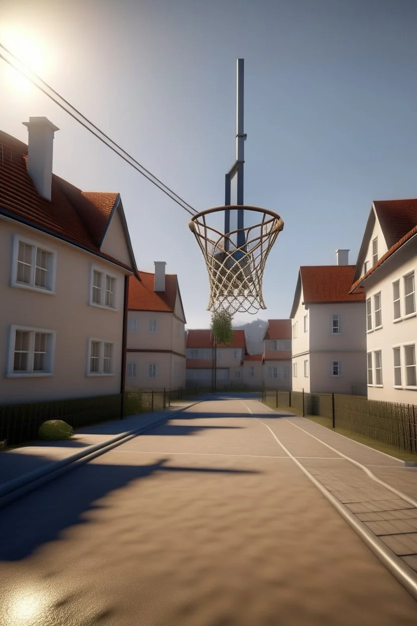 Basketball net in small danish town in ps2 low poly style