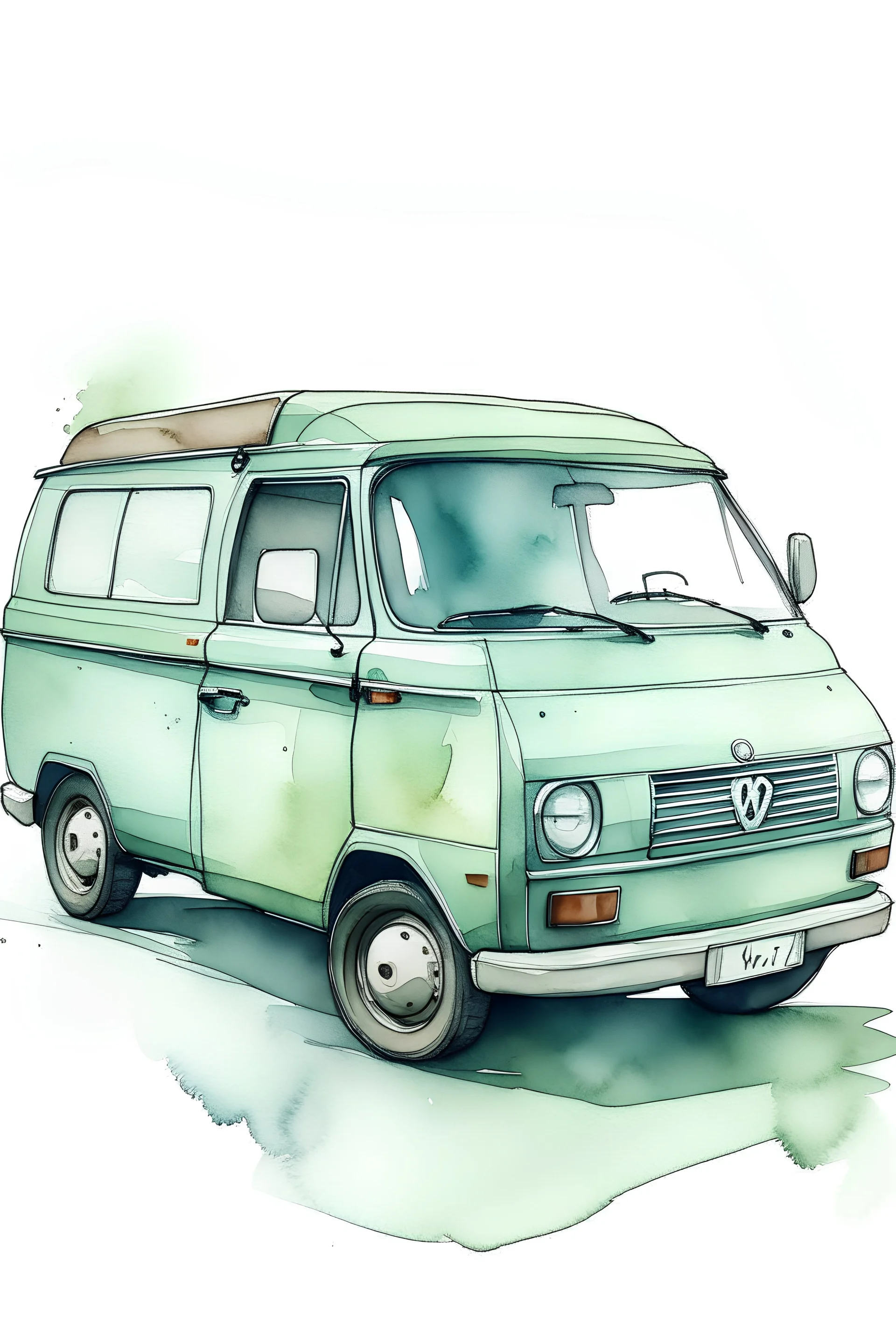 cartoon van simple sketch watercolour