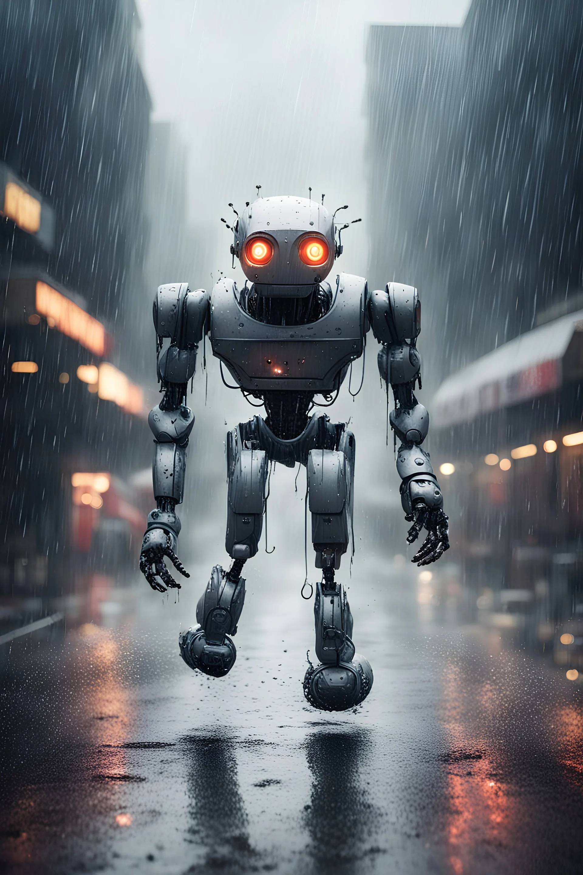 robot run in rain