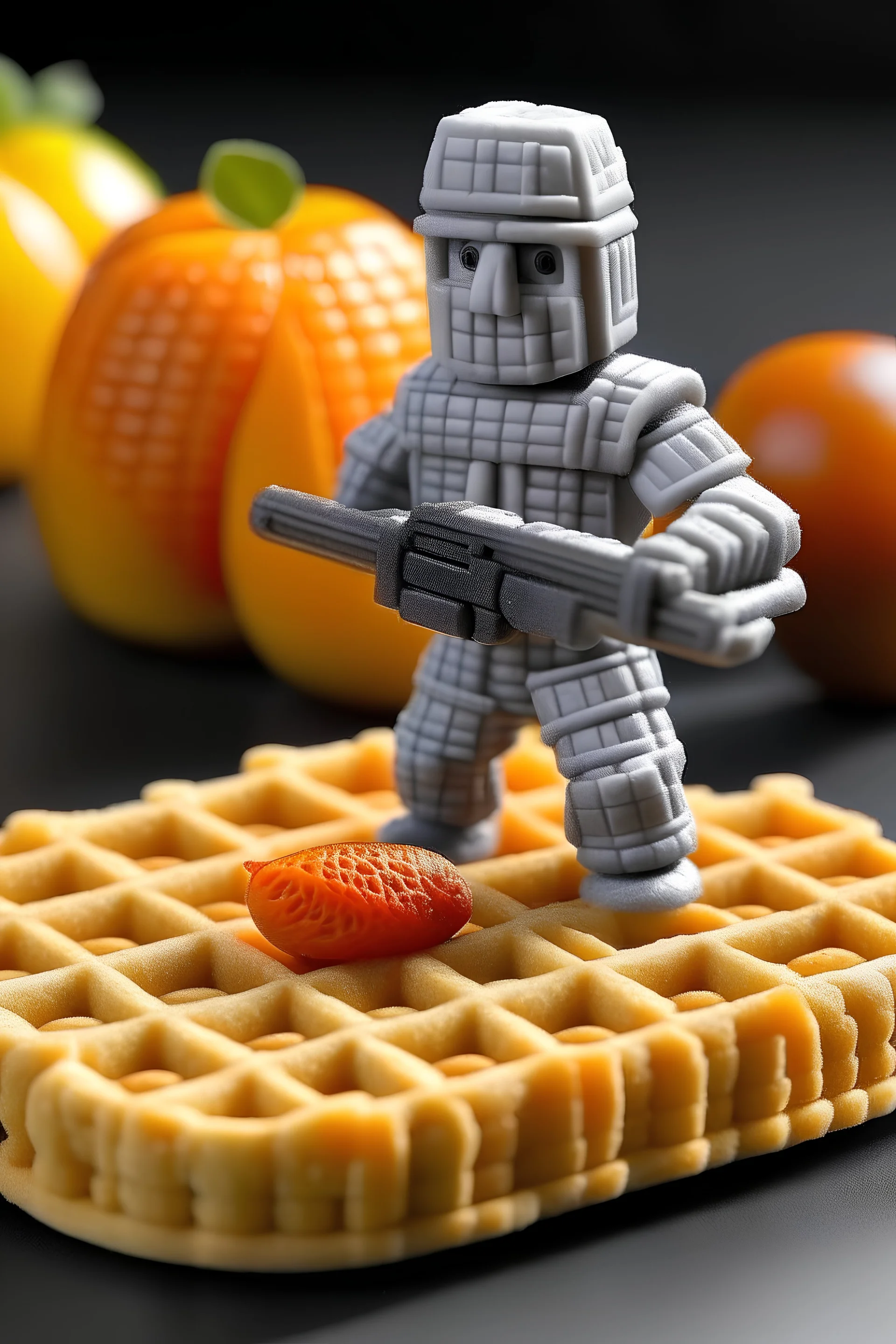 Waffelnsoldat mit Früchten und zucker