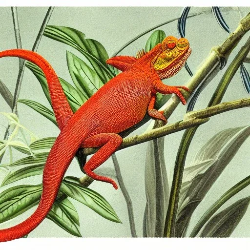 technical illustration of a chameleon, botanical illustration, scientific illustration, highly detailed, marginalia