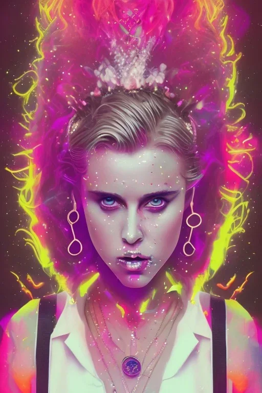 Danish singer MØ face, surrealpop, dark neon tones,