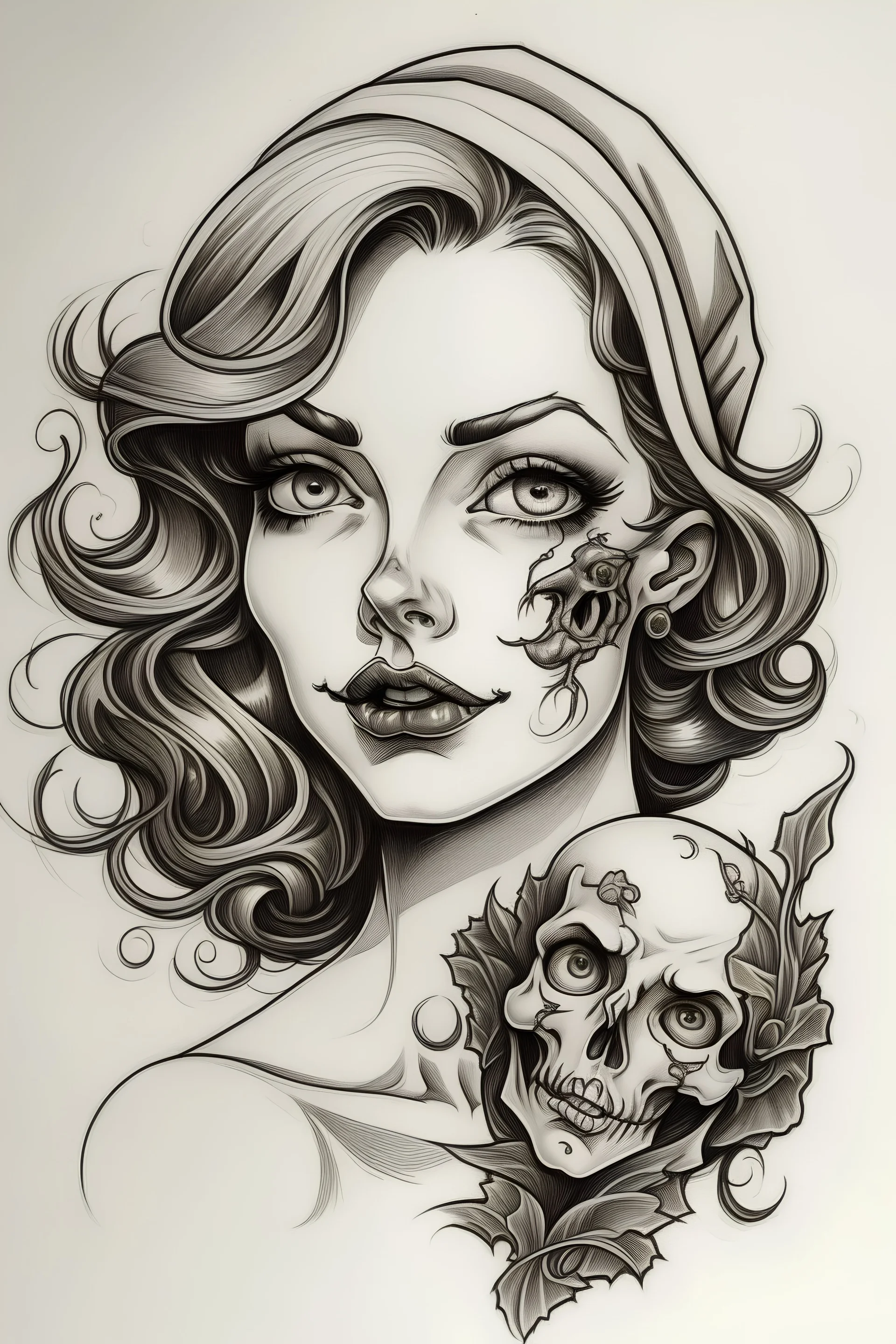 Woman with pretty face holding severed head Tattoo design