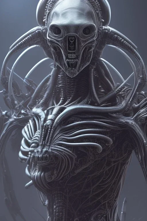 evil predator, alien, brutal face, tron, head, bitcoin eyes, 8k, finely detailed, dark light, photo realistic, hr giger, cyberpunk