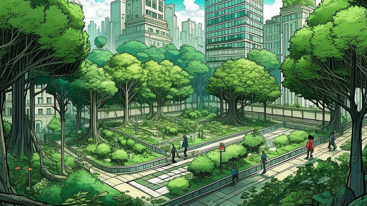 A nature-controlling hero transforms a city square into a lush forest to trap a group of criminals