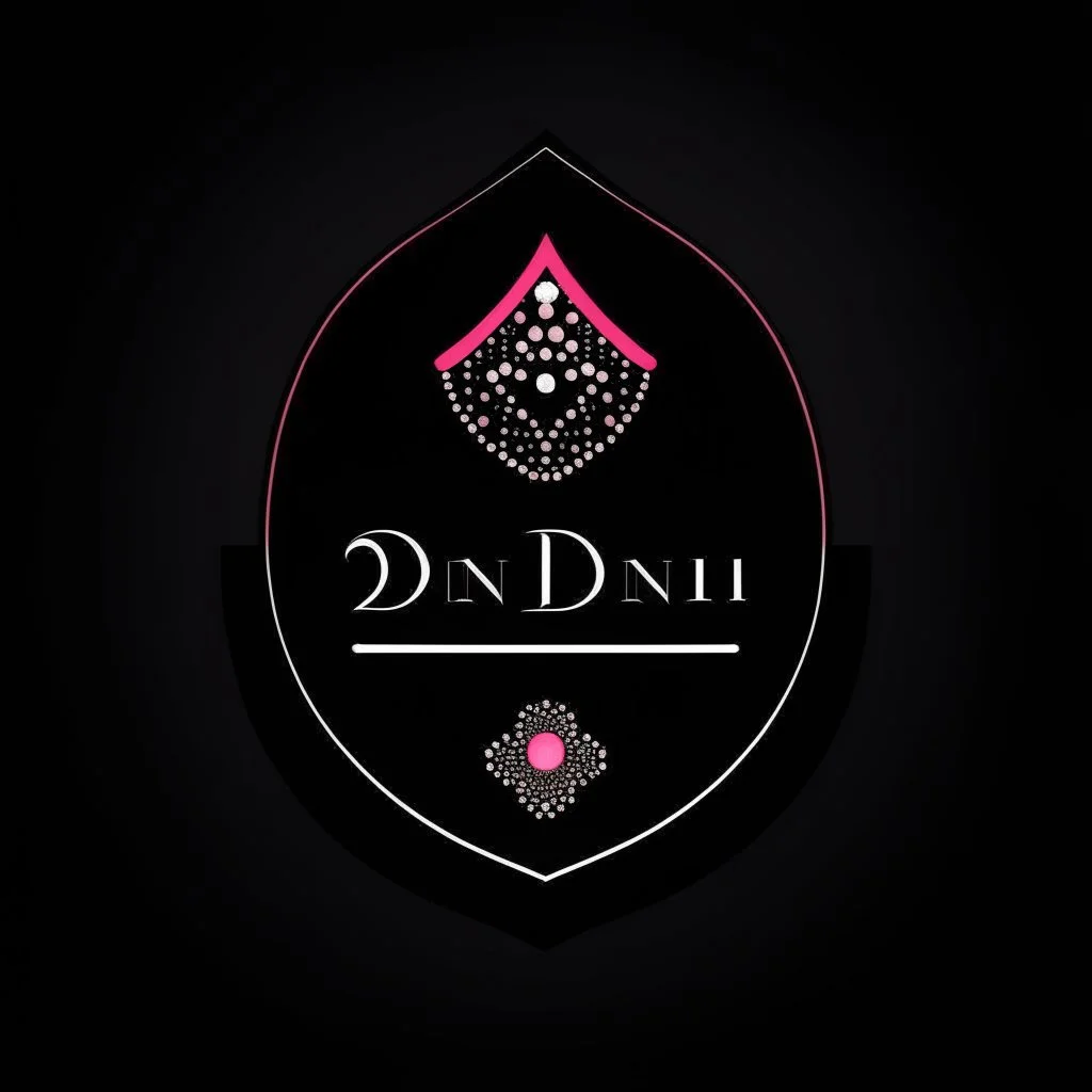 Create a logo with the name Deniz Boutique, dresses inspired by diamonds, baby pink, black background.