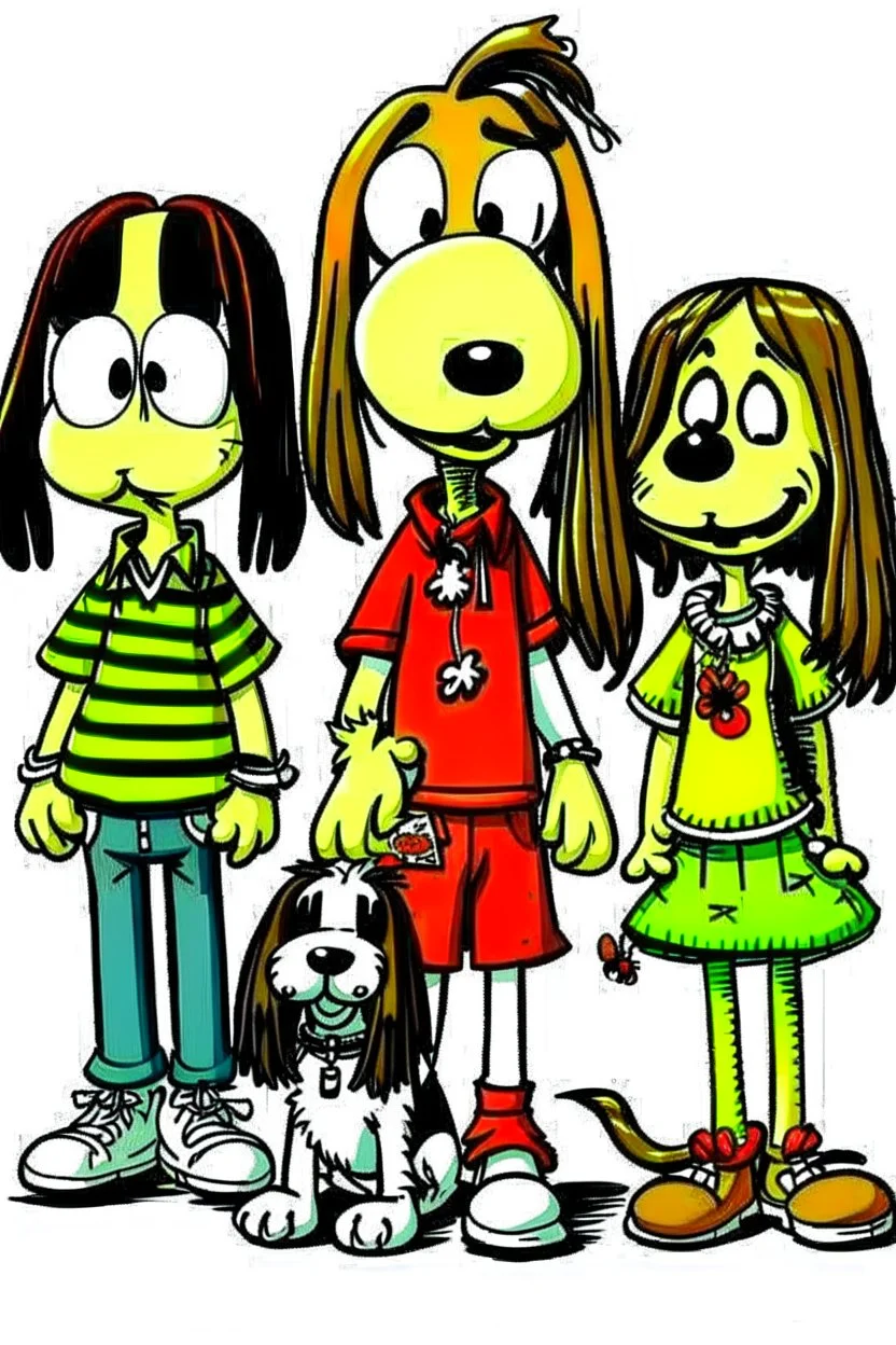 Snoop Dog and Woodstock, owner Charlie Brown, his sister Sally, best friends Linus & Lucy van Pelt, tomboy Peppermint Patty, her friend Marcie