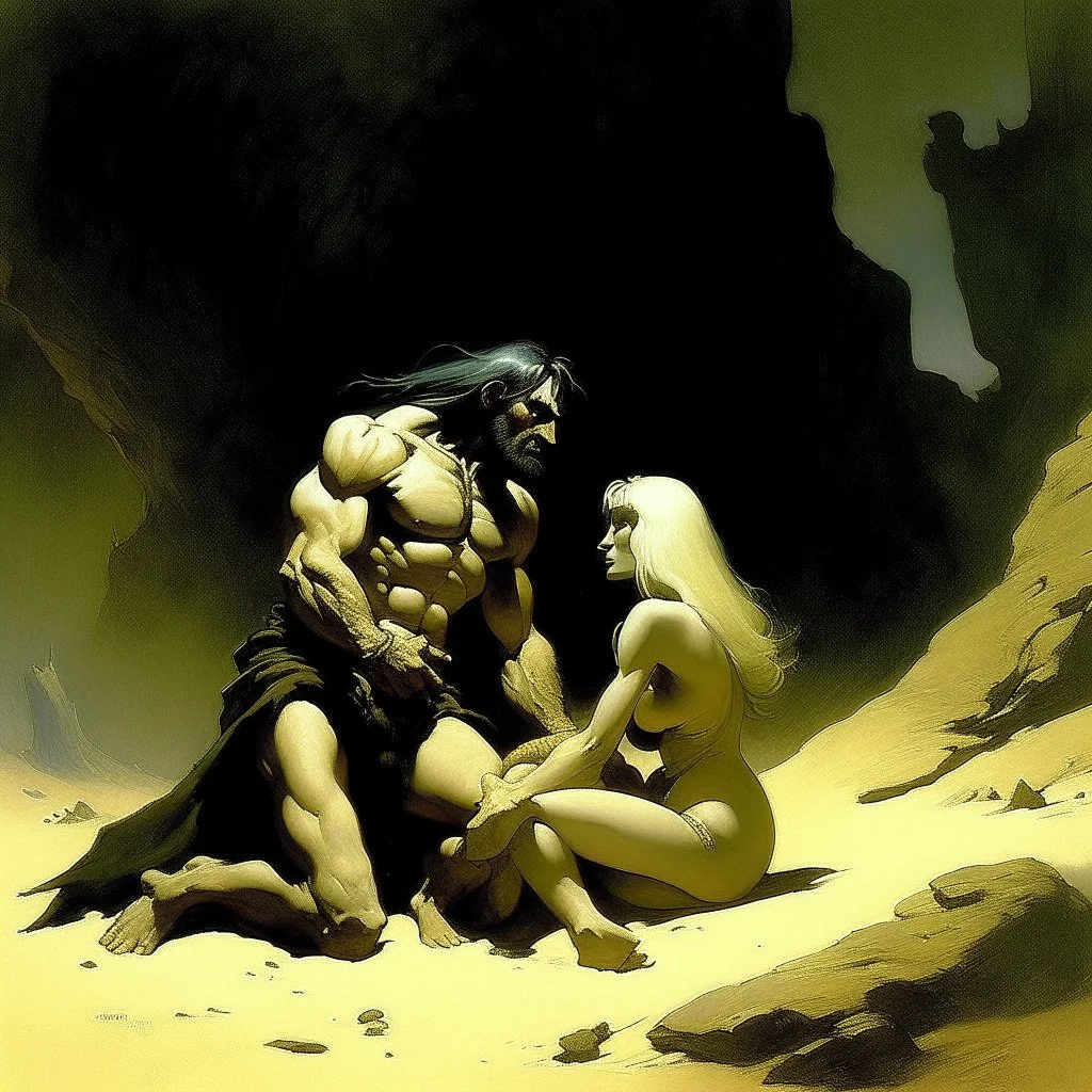 Frazetta . man and a beautifull woman