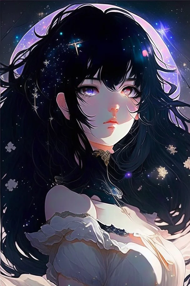 Celestial anime girl, black hair