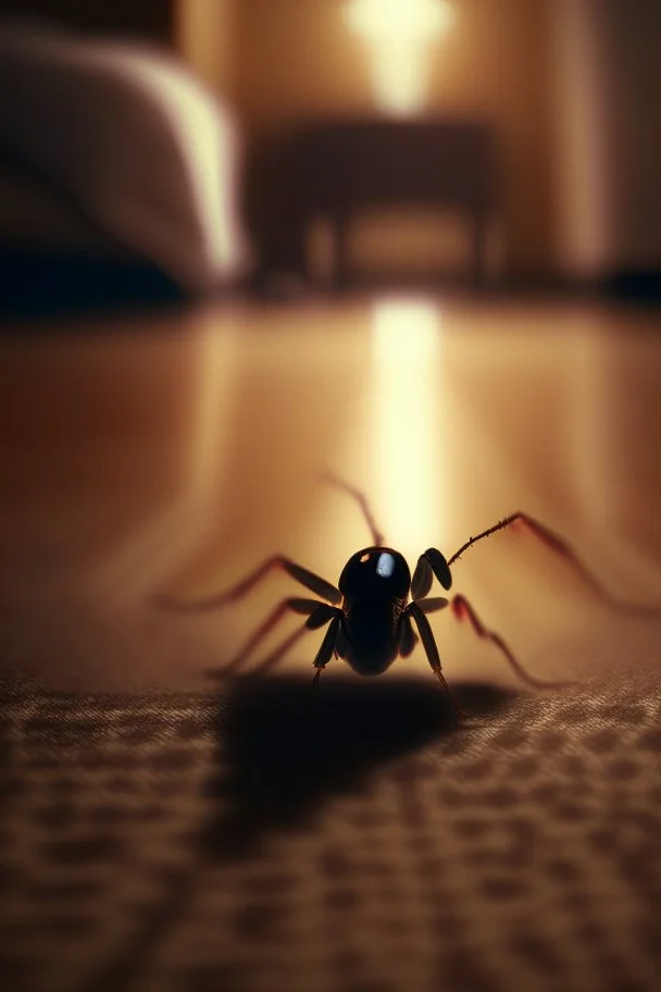 portrait of ant on hotel floor carpet "shining", trending art, 8k, depth of field, volumetric fog