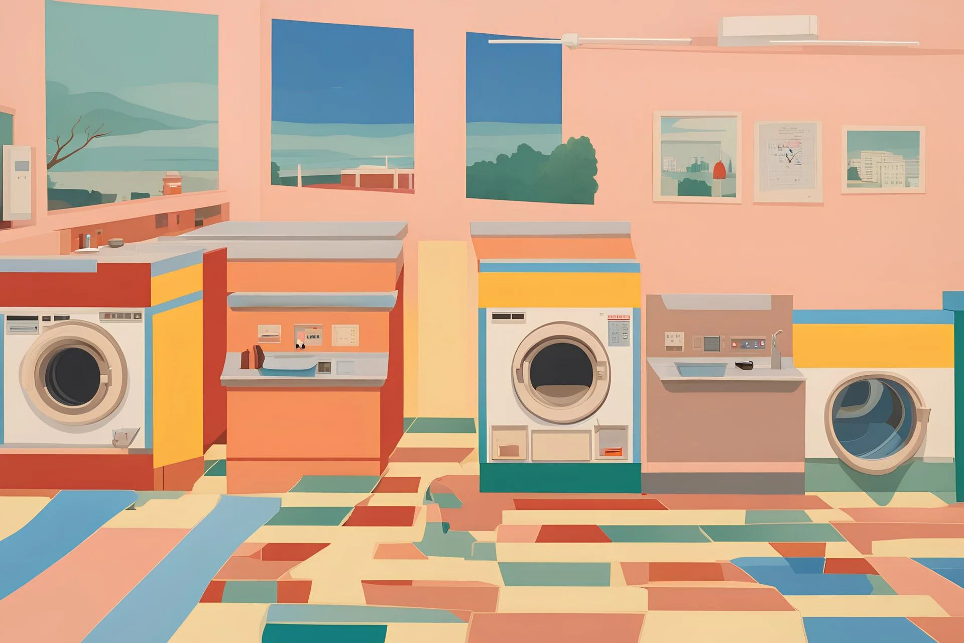 laundromat in the style of ed ruscha